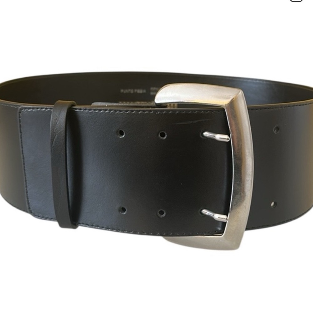 Punto Fibbia Black Italian Leather Wide Belt Size M